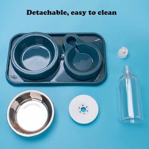 Love Dream Double Dog Cat Bowls, 2 in1 Pet Water and Food Bowl Set with Automatic Gravity Water Dispenser Bottle Detachable Stainless Steel Bowl No-Spill for Cats and Dogs Puppy Kitten Rabbit - color: Ligth Green, size: Capacity Water Bottle: 1000ML