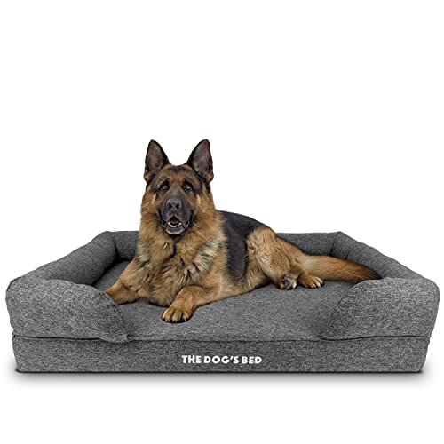 The Dog’s Bed Orthopedic Memory Foam Dog Bed with Bolsters for XL Dogs, Waterproof Washable Cover, Anti-Slip Base, Calming Surface – CertiPUR-Certified Foam, Largeinen Fabric, Grey Linen, XL - color: Grey Linen, size: XL Beds