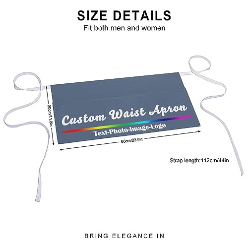 sophiehome Custom Waist Apron with Pockets Add Photo Logo Name Personalized Waiter Server Short Aprons for Kitchen - color: Indigo Blue