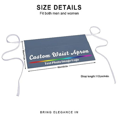 sophiehome Custom Waist Apron with Pockets Add Photo Logo Name Personalized Waiter Server Short Aprons for Kitchen - color: Indigo Blue