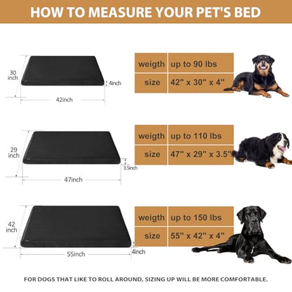 RRPETHOME 3" Chew Proof Indestructible Dog Bed for Large Aggressive Chewers,Durable Tough Fabir Chew Resistant Crate Dog beds for Large Dog & Puppy,Orthopedic Egg Foam Kennel Mat Pad Black 55x42x4