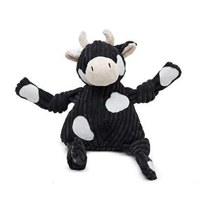 HuggleHounds Knottie Plush Dog Toy - Dog Stuffed Animal Toy, Puppy Toys, Squeaky Dog Toy for Small, Medium & Large Dogs, Durable Plush to Keep Them Busy - Angus Cow, Small - size: Small, style: Angus Cow