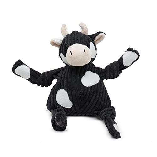 HuggleHounds Knottie Plush Dog Toy - Dog Stuffed Animal Toy, Puppy Toys, Squeaky Dog Toy for Small, Medium & Large Dogs, Durable Plush to Keep Them Busy - Angus Cow, Small - size: Small, style: Angus Cow