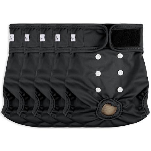 Female Dog Diapers 5Pcs - Premium Reusable Diapers for Doggie in Heat - Highly Absorbent Dog Diapers Female for Pet Incontinence with Adjustable Snaps,Black, M - color: Black 5 Pcs, size: Medium