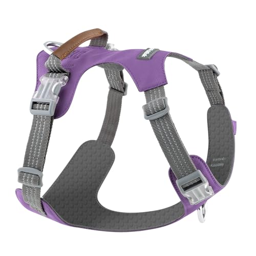 No Pull Dog Harness – Adjustable Reflective Nylon Vest for Small Medium Large Dogs, Escape Proof Training Harness with Leather Control Handle, Lightweight Aluminum Hardware (Purple, XL) - color: Purple, size: XL
