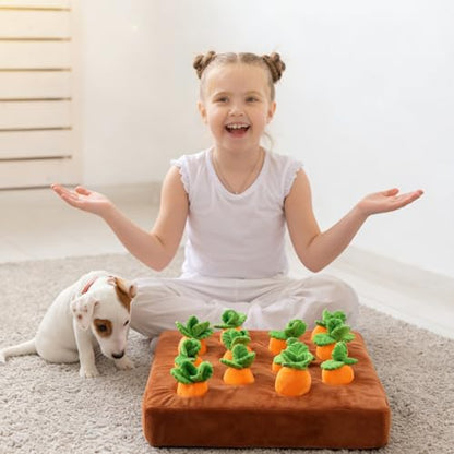 Penitue Carrot Dog Toy, Puppy Puzzle Including Snuffle Mat and Removable Soft Carrots Toy Stimulating Fun Cute Interactive Game for Small Dog Brain Training Enrichment Foraging Skill