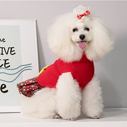 CuteBone Christmas Dog Sweater Dress Turtleneck Puppy Sweater with Bowtie Leash Hole Pullover Winter Dress for Small Dogs - color: Merry Christmas 1, size: X-Small