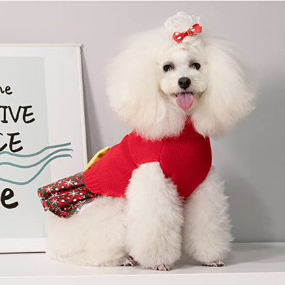 CuteBone Christmas Dog Sweater Dress Turtleneck Puppy Sweater with Bowtie Leash Hole Pullover Winter Dress for Small Dogs - color: Merry Christmas 1, size: X-Small