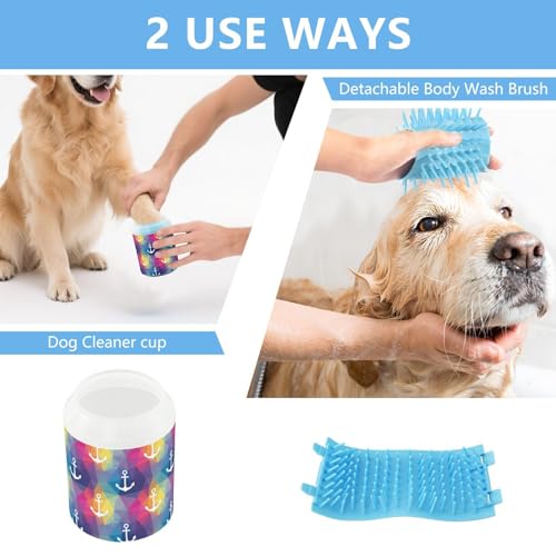 Gray Yellow Print Dog Paw Cleaner Cup with Soft Silicone Brush, Small Lightweight Portable Muddy Paw Washer for Dogs, Easy to Use Pet Foot Cleaner
