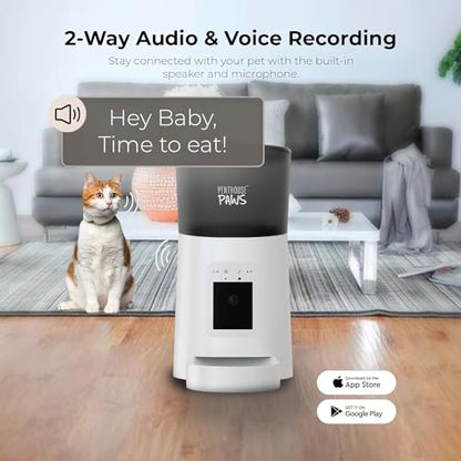 Penthouse Paws Smart HD Pet Feeder, 6L Dry Food Capacity, 1080p Camera, 2-Way Audio, Scheduled Meals, Backup Power, Easy to Clean, Anti-Jam Design for Cat & Dog, White - color: White