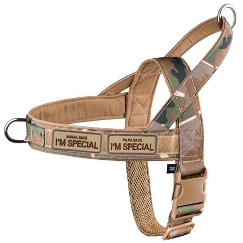 No Pull Dog Harness for Small Medium Large Sized Dogs, Escape Proof Adjustable Dog Harnesses with 2 Patch, Green Camo, L - color: Green Camo, size: L-Chest size 25-31''
