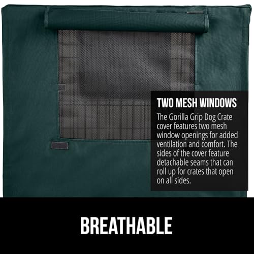 GORILLA GRIP Dog Crate Covers Compatible with Amazon Basics Dog Crates, All Sides Open, Privacy Cover Fits 48" Wire Kennel, Breathable Mesh Windows, Light Reducing Training Cage Topper, Hunter Green - color: Hunter Green, size: 48" X 30" X 33"