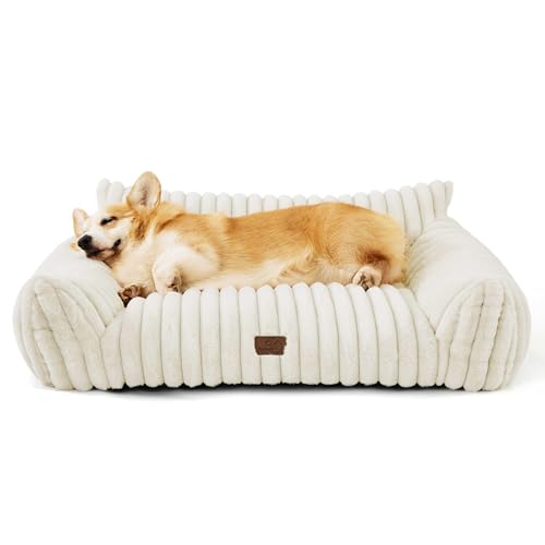 Bedsure ComfyFleece™ Cute Dog Couch for Medium Dogs - As Seen on TV on Good Day New York, Dog Couch Bed with Removable, Washable Cover, Supportive Pet Sofa, for Medium Large Dogs, 36inch, Cream - color: Cream, size: 36x27x10"