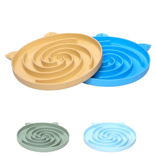 Bifeaw Slow Feeder Cat Bowl, Easy to Clean Silicone Bowl, Ideal for Dry and Wet Food (Yellow and Blue) - color: Yellow and Blue