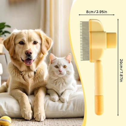 2-Pack Pet Flea Comb for Cats & Dogs - Self-Cleaning Grooming Brush with Release Button, Stainless Steel Fine Teeth - Detangles Hair, Removes Fleas & Dirt for Short/Long/Curly Coats