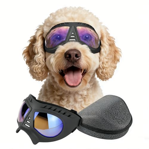 Namsan Clear Dog Goggles for Large Dogs, Wide Snout & Soft Frame, Tactical Driving Sunglasses for Dogs Medium to Large Breed, Anti-UV Dog Eye Protection, Windproof Dustproof, Adjustable, Clear Blue - color: (Large)Clear Blue Lens