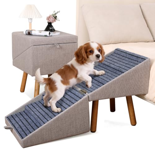 Dog Stairs for Small Dogs, 2-in-1 Pet Steps & Ottoman | Foldable Dog ramp for Couch, Non-Slip Wooden Pet ramp for Puppy Senior Injured Dogs (Light Brown, XXL(21.06H)) - color: Light Brown, size: XXL(21.06H)