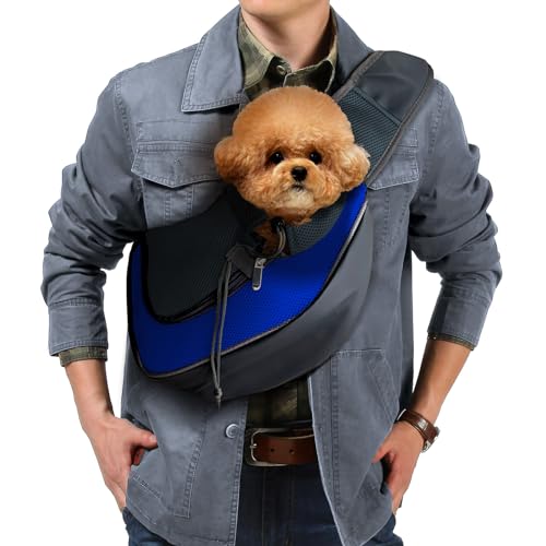Pet Dog Sling Carrier, Breathable Mesh Adjustable Puppy Sling Carrier Hand Free for Small Medium Dog Cat Rabbit, L, Blue - color: Blue, size: 16.5"L x 10.2"W x 2.0"H