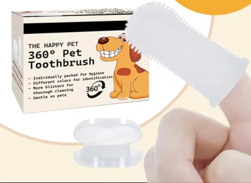 Gomoly Pet Toothbrush, 360 ° Dog Tooth Cleaning Set, Cat Finger Cover Toot-hbrush for Cleaning Tongue Coating and Tooth Care, Pet Silicone Finger Cover Toothbrush Set of 2 with case (Clear, Large) - color: Clear