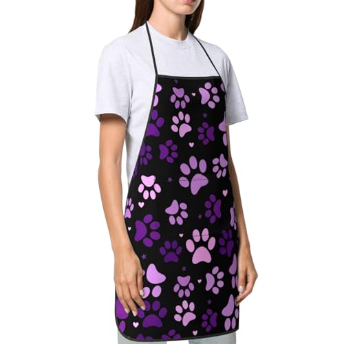 Dog Grooming Waterproof Apron with 2 Pockets, Cute Animals Puppy Dog Pets Apron - color: Purple