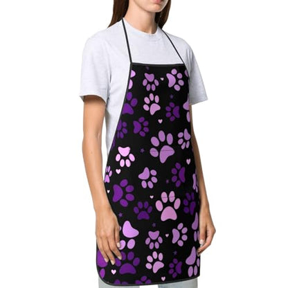 Dog Grooming Waterproof Apron with 2 Pockets, Cute Animals Puppy Dog Pets Apron - color: Purple