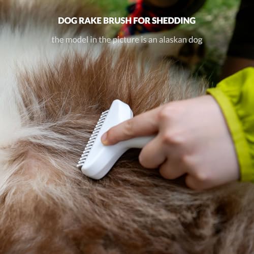 Self Cleaning Grooming Rake Brush for Shedding Gently Removes Loose Undercoat Mats Tangled Deshedding Grooming Tool for Dogs Cats Extra Wide (Black) - color: Black