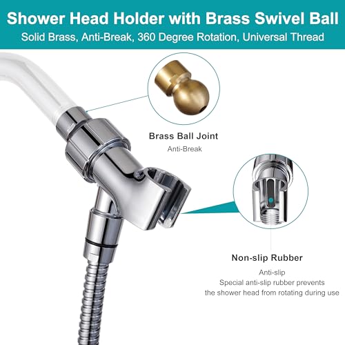 GwernKB Handheld Shower Head with On Off Switch 8-Mode High Pressure Showerhead with 79 Inches Extra-long Stainless Steel Hose and Bracket PLUS Extra Low-Reach Adhesive Wall Mount for Kids,Silver… - color: Silver