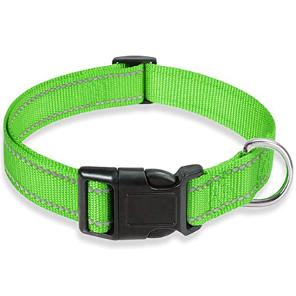 Reflective Dog Collar with Buckle Adjustable Safety Nylon Collars for Small Medium Large Dogs, Grass Green XS - color: Grass Green, size: X-Small :Width 5/8",Neck 8-12"