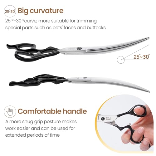 Dog Grooming Scissors,Curved Chunkers Shears Deg Grooming with Safety Round Tips, Sharp and Comfortable 4 in 1 Dog Scissers for Grooming
