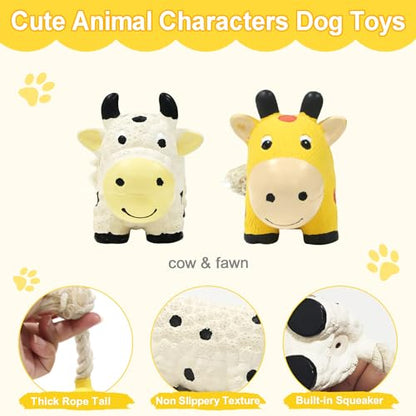 Dog Squeaky Toys Rope Toys Rubber Dog Chew Toy for Small & Medium Dogs for Boredom, Teeth Cleaning, Tug of War Toy (2 Pack)