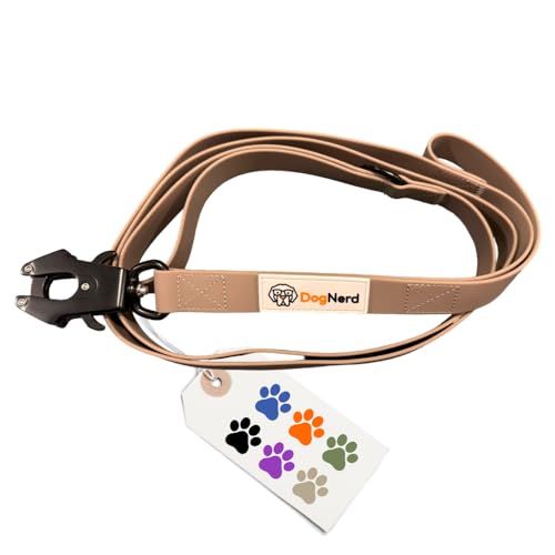 6ft Military Tan Dual Handle Silicone Tactical Dog Leash for Medium, Large, Giant, Police Breeds | Quick Release Carabiner | Coated Nylon Heavy Duty | Strong Puller | Training Leashes - color: Military Tan