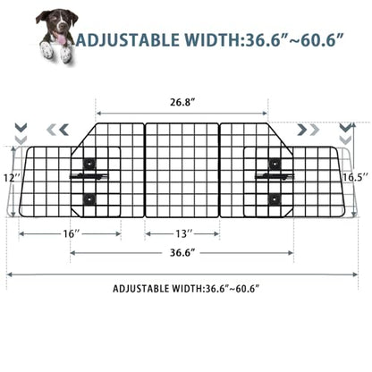 FEED GARDEN Dog Car Barrier for SUVs, Adjustable Universal-Fit Heavy-Duty Wire Mesh Pet Divider for Vehicles, Trucks, Vans, Car Accessories Safety Travel, Triple Folding (36.6"-60.6")