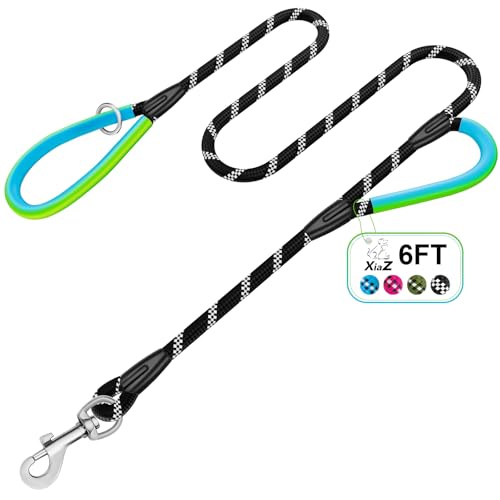Dog Leash Heavy Duty 4/5/6ft XiaZ 2 Handles Dog Leashes for Medium Large Dogs 1/2 Inch 1000lb Strength Reflective PVC Waterproof-Handles Metal Hook Dual-Handle Rope Leash Nighttime Safety - color: Black, size: 6FT (1/2")