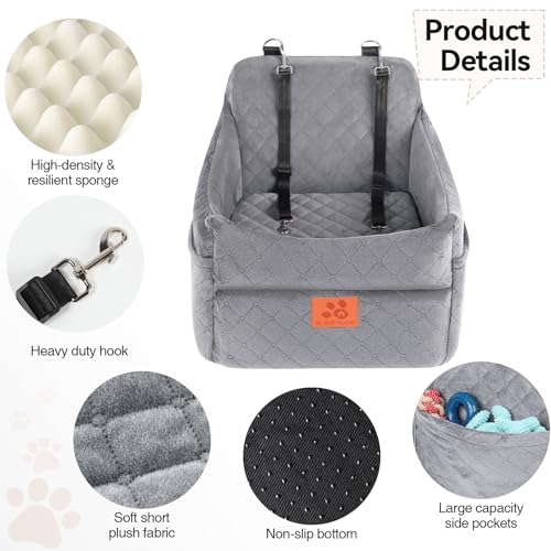 GL GLENSLAVE Dog Car Seat for Small/Medium Dogs, Dog Booster Car Seats with Thick Cushion for Dogs Under 35lbs, Detachable Washable Pet Carseat with Storage Pockets, 2 Safety Belts - color: Gray