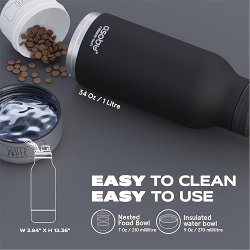 asobu Buddy Bottle a 스테인리스 스틸 단열 물병, 탈착식 개 물병 및 개 사료 및 간식 보관 그릇 포함 (화이트, 963.9g(34온스) 물병 | 그릇 2개) - color: 화이트.