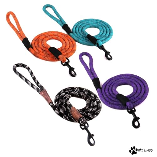 Max and Neo Rope Leash Reflective - 6 FT x 1/2" (Black, Donates to Dog Rescue) - color: BLACK