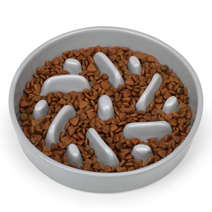 Ceramic Slow Feeder Dog Bowl, 2 Cups Dog Food Bowls for Small, Medium, and Large Breed, Anti-Slip Puzzle Food Dish to Slow Down Eating (Grey, 2 Cups) - color: Maze - Grey