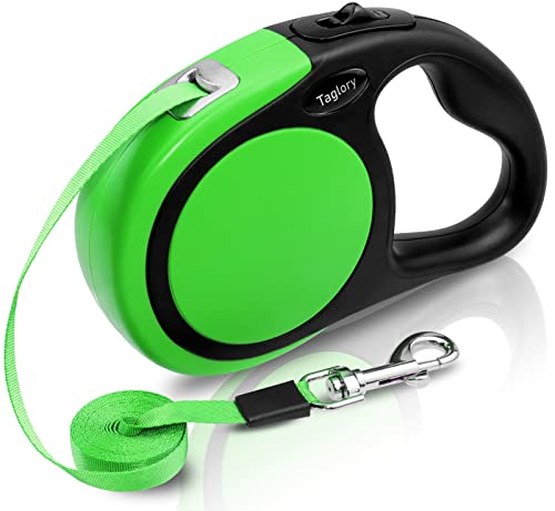 Taglory Retractable Dog Leash, One-Handed Brake, 16ft, Up to 44 lbs, Green | More Freedom While Staying in Control, Smooth Retraction, Tangle-Free Design, Easy-Grip Handle, Daily Neighborhood Walks - color: Green, size: Medium