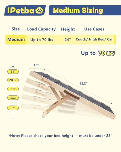 Dog Ramp for Bed & Couch for Small & Medium Dogs - Joint-Friendly, Anti-Slip, Adjustable, Odor-Free, Up to 70 lbs - size: Medium