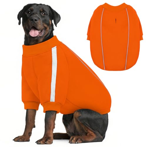 Queenmore Cozy Fleece Dog Sweater XL, Soft Pullover Dog Sweatshirt, Warm Winter Fleece Jacket with Leash Hole/Reflective Stripes for Small Medium Large Dogs Orange - color: Orange, size: X-Large