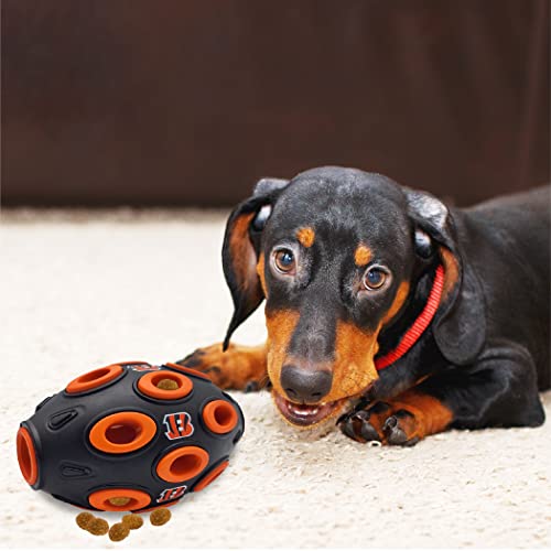 NFL Cincinnati Bengals Football Treat Dispensing Toy for Dogs and Cats, Rubber Ball Dog Toy, Interactive Fun Dog Treat Toy, Natural Rubber Dog Feeding Toy - color: Cincinnati Bengals