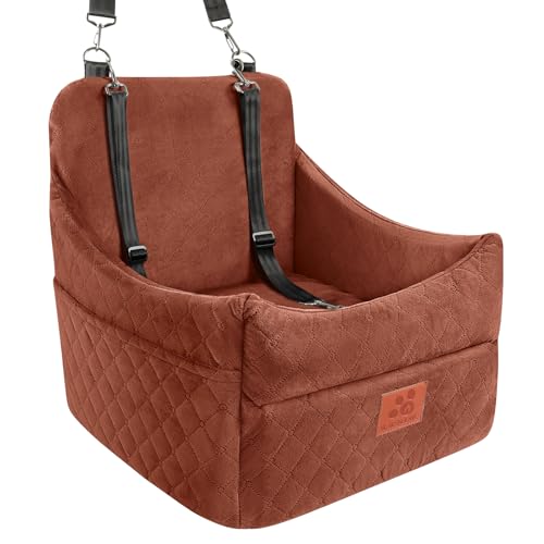 GL GLENSLAVE Dog Car Seat for Small/Medium Dogs, Dog Booster Car Seats with Thick Cushion for Dogs Under 35 lbs, Detachable Washable Pet Carseat with Storage Pockets, 2 Safety Belts(Brown) - color: Brown