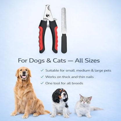 Dog & Cat Nail Clippers & Trimmers - Extra Sharp Dog Clippers with Stainless Steel Blades & Safety Guard to Avoid Overcutting - Ergonomic Cat Nail Clippers with Non-Slip Grip & Lock Feature - color: Red