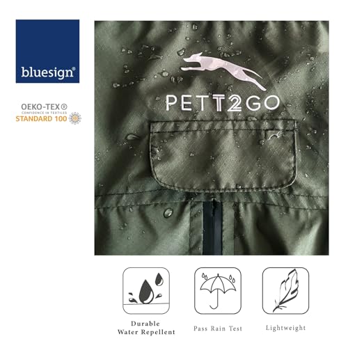 Dog Lightweight Windbreaker, Dog Outdoor 4-Legs Jacket, 0.5 lbs,Durable Water Repellent, Hooded, Easy on/Off with Collar and Harness, Reflective, Packable,Dark Olive (XX-Large) - size: XX-Large