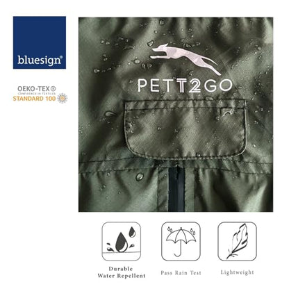 Dog Lightweight Windbreaker, Dog Outdoor 4-Legs Jacket, 0.5 lbs,Durable Water Repellent, Hooded, Easy on/Off with Collar and Harness, Reflective, Packable,Dark Olive (Medium) - size: Medium
