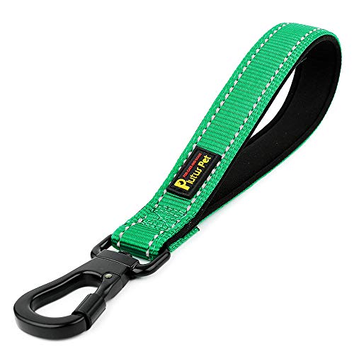 PLUTUS PET 10” Short Dog Leash, Reflective Nylon Padded Handle, Strong Traffic Leash with Carabiner Clip, Perfect for Large or Medium Dogs（10”，Green - color: Green, size: 10 Inch (Pack of 1)