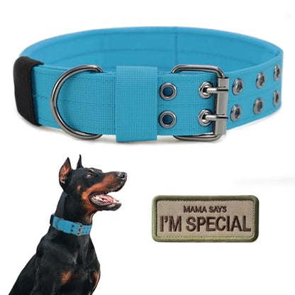 Tactical Dog Collar Military Adjustable Dog Collars Soft Nylon Training Collar with Patch Heavy Duty Metal Buckle Collars for Medium Large Dogs (Blue, XL) - color: Blue, size: XL
