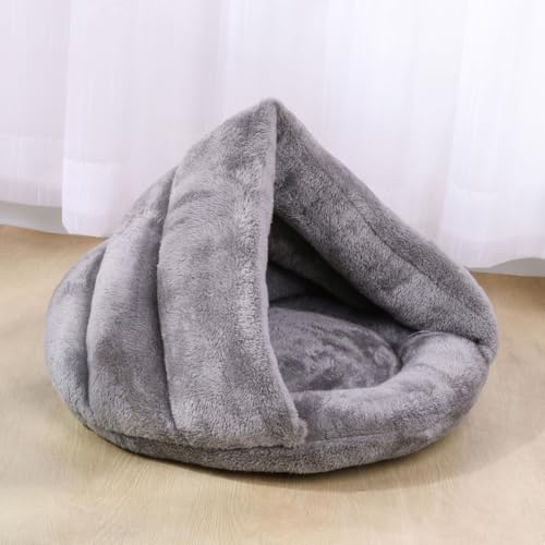 Pet Tent Cave Bed for Small-Medium Dogs & Cats – Thick Fleece Warm Burrow House with Removable Hood | Cozy Igloo Nest for Puppies & Kittens – Soft Cuddler Sleeping Bag(Gray) - color: Gray