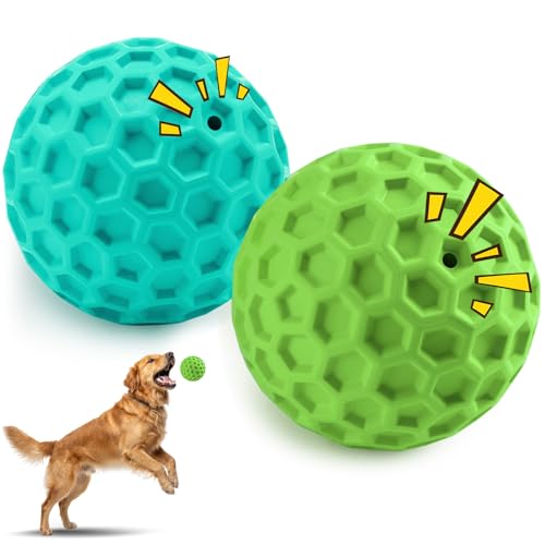 HIPPIH Indestructible Squeaky Dog Toys, Interactive Dog Balls 2 Pack, Dog Chew Toys for Aggressive Chewers, Natural Rubber Puppy Toys for Large/Medium Dogs, Tough Puppy Teething Toys, Relieve Anxiety - color: blue+green, size: 3.15inch+3.15inch