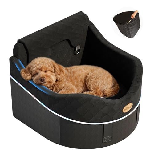 【Breezy Cooling】 PetDance Dog Car Seat for Medium & Small Dogs Up to 50 lbs, Brake Stabilized Pet Travel Seat with 30% Extra Spacious, Anti-Slip Base, Premium Matte Black - color: Premium Matte Black